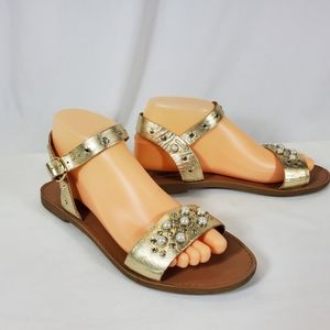 Steve Madden Women's Sandals Size 8.5 Gold Leather Embellished Dancer Flat